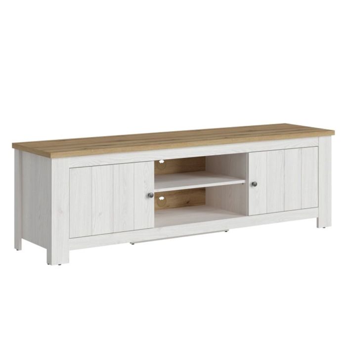 2 Door Wide TV Unit - White and Oak