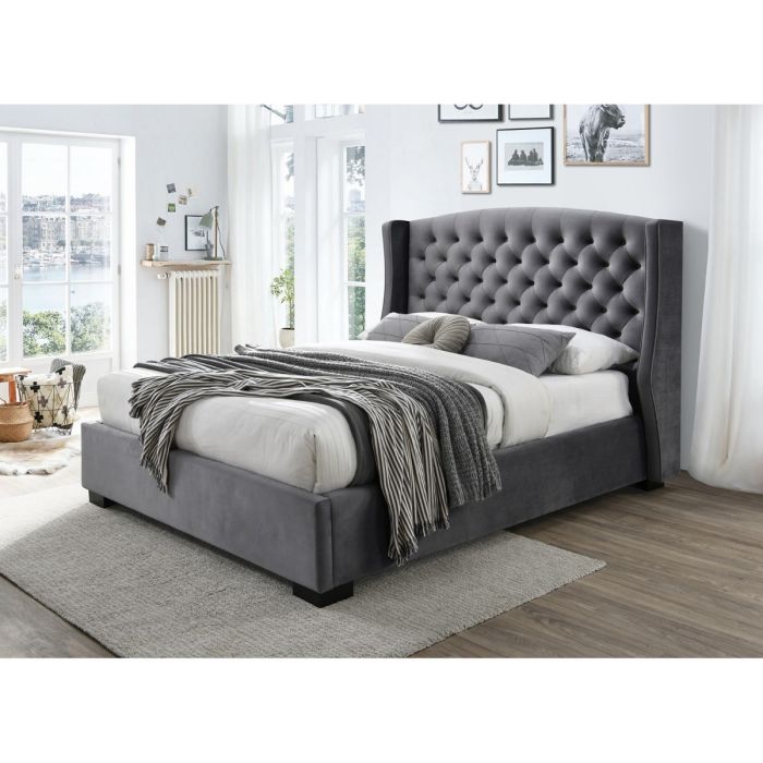 Ambassador Upholstered Dark Grey Fabric Bed - Kingsize 5ft