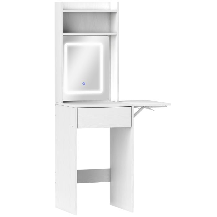 HERON Small Vanity Desk with Mirror and LED Lights White