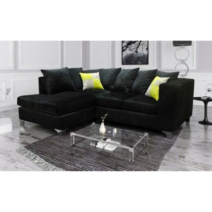 Luxury Plush Velvet L Shaped Corner Sofa - Black