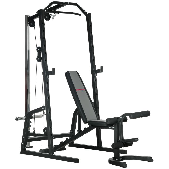 SPORTEDGE Smith Machine & Cable Pulley System with Adjustable Weight Bench Black