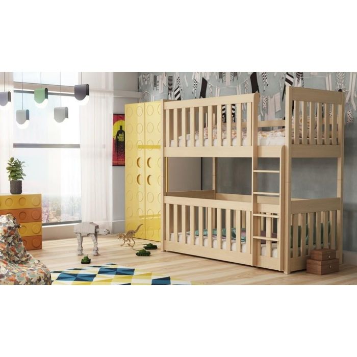 Kellog Wooden Bunk Bed with Cot Bed and Foam Mattress - Pine
