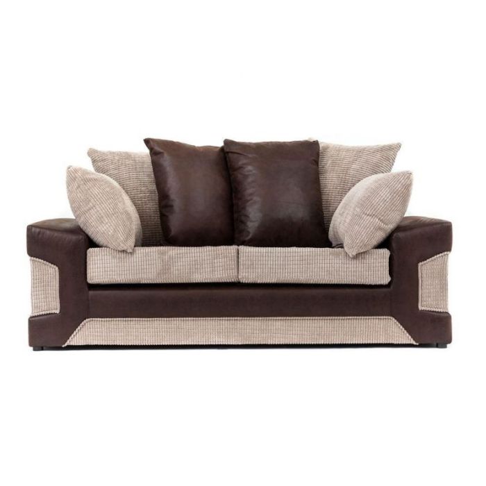 DENZEL Jumbo Cord Fabric 3 Seater Sofa - Brown and Beige