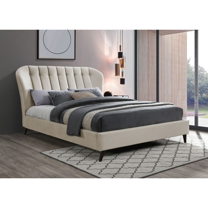 Elm Classic Upholstered Warm Stone Fabric Bed - Kingsize 5ft