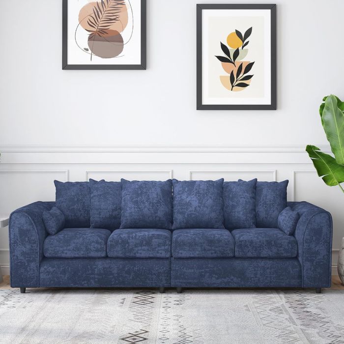 LORVANI Fabric 4 Seater Scatterback Sofa - Midnight Blue