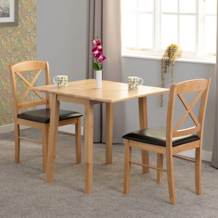 Mason Double Drop Leaf Dining Set - Oak Varnish Brown Faux Leather
