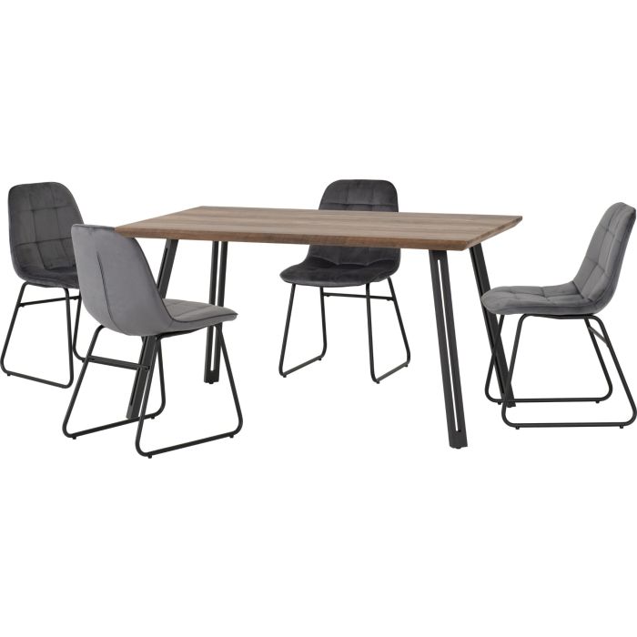 Quebec Straight Edge Dining Set with Lukas Chairs - Oak Effect Black Grey Velvet