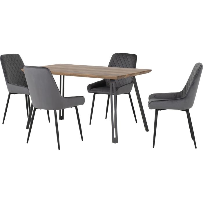 Quebec Straight Edge Dining Set with Avery Chairs - Oak Effect Black Grey Velvet