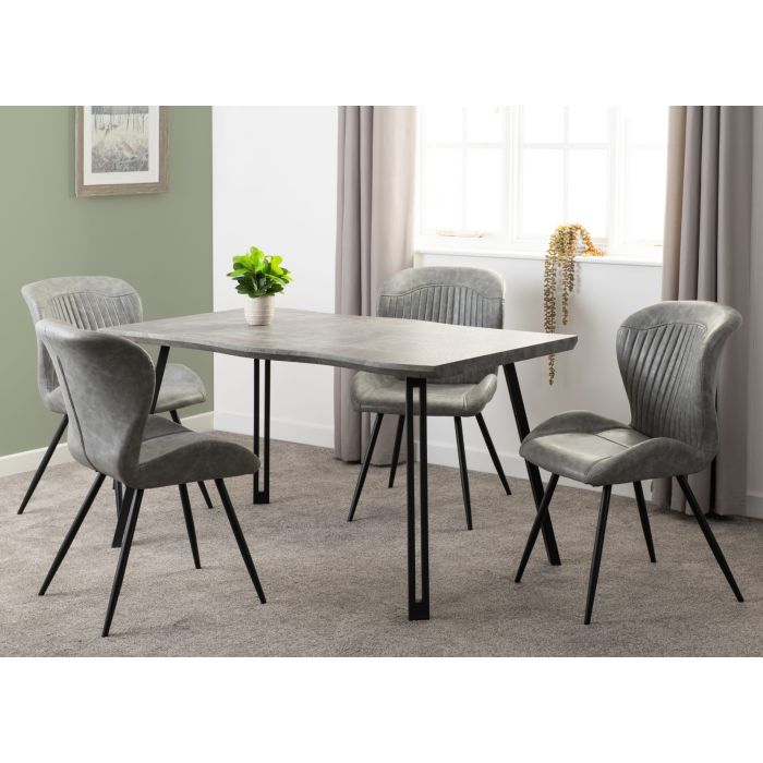 Quebec Wave Edge Dining Set - Concrete Effect Black Grey Faux Leather