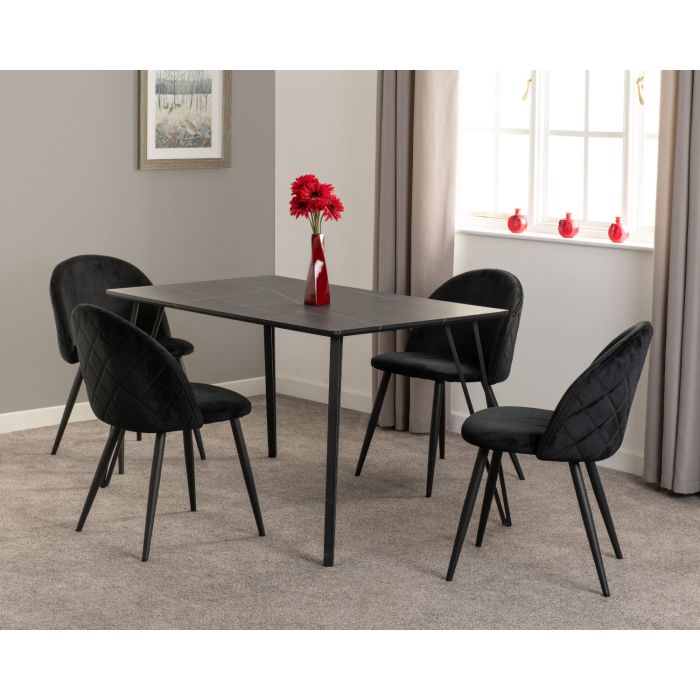 Marlow Dining Set - Black Marble Effect Black Velvet