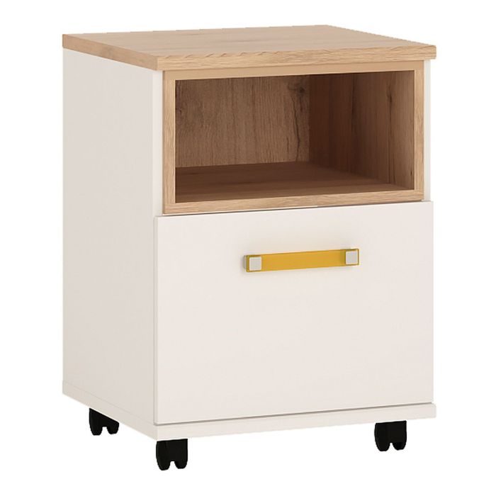 4Kids 1 Door Desk Mobile - Light Oak and white High Gloss (orange handles)