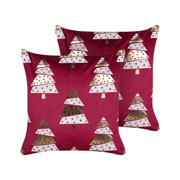 Santa's Wish Velvet Cushions Christmas Tree Pattern 45 x 45 cm - Red