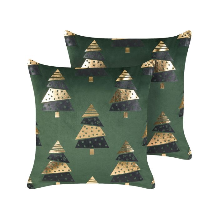 Tinselgreen Velvet Cushions Christmas Tree Pattern 45 x 45 cm - Green