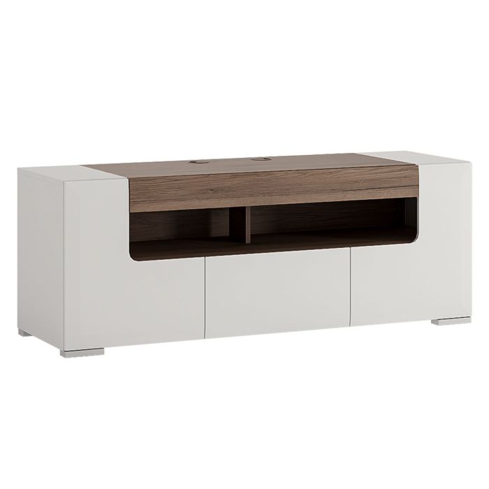 Toronto 140cm wide TV Cabinet - White High Gloss with San Remo Oak inset