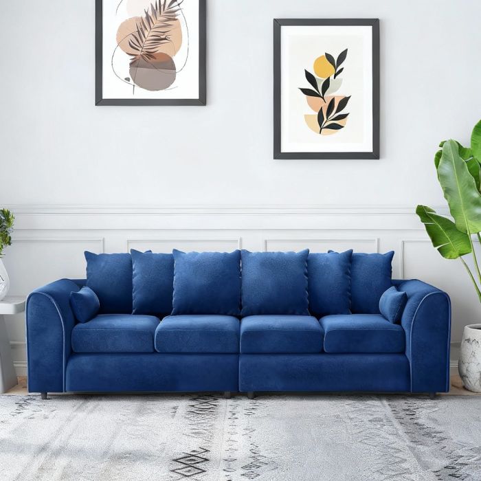 DELANO Plush Velvet 4 Seater Scatterback Sofa - Midnight Blue