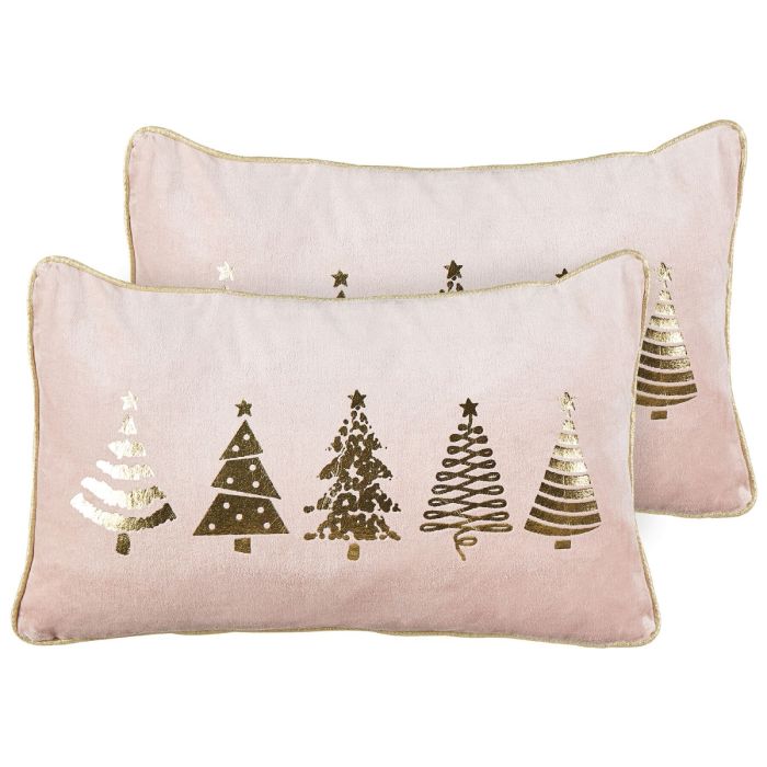 Hollycheer Velvet Cushions Christmas Tree Print 30 x 50 cm - Pink