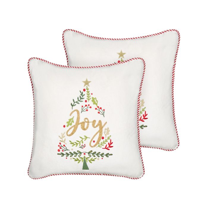 Echeveria Set of 2 Velvet Cushions Christmas Tree Pattern 45 x 45 cm - White