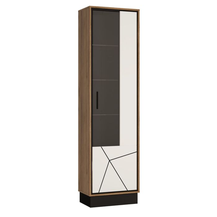 Brolo Tall glazed display cabinet (RH) - White, Black, and dark wood