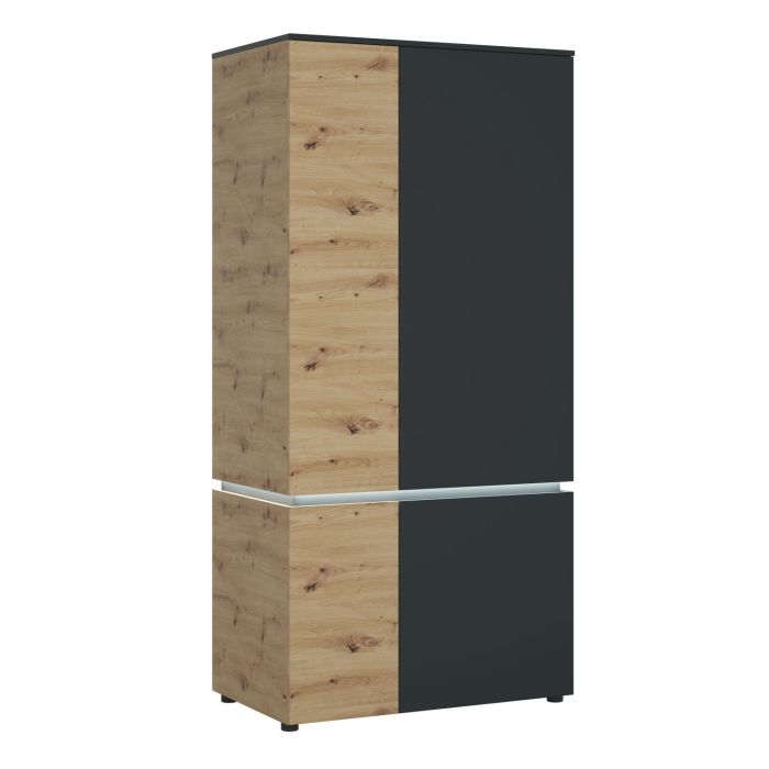 Luci Dark Luci 4 door wardrobe (including LED lighting) in Platinum and Oak - Artisan Oak /Cosmos Grey