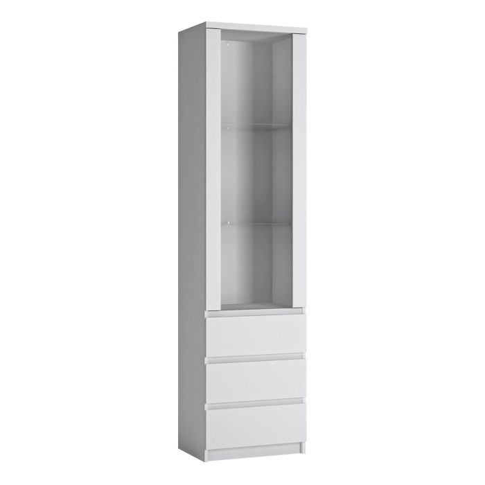 Fribo White Fribo Tall narrow 1 door 3 drawer glazed display cabinet in White - Alpine White