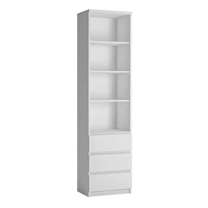 Fribo White Fribo Tall narrow 3 drawer bookcase in White - Alpine White