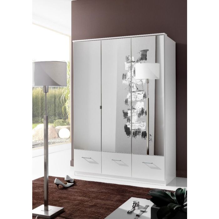 Inagu 3 Door Mirrored Wardrobe with 3 Drawers - White