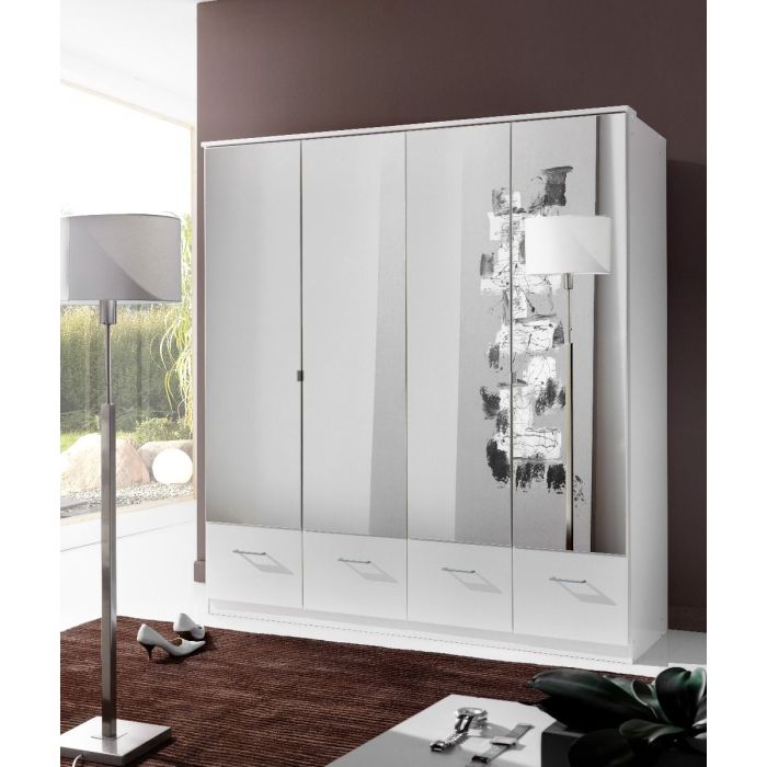 Inagu 4 Door Mirrored Wardrobe with 4 Drawers - White