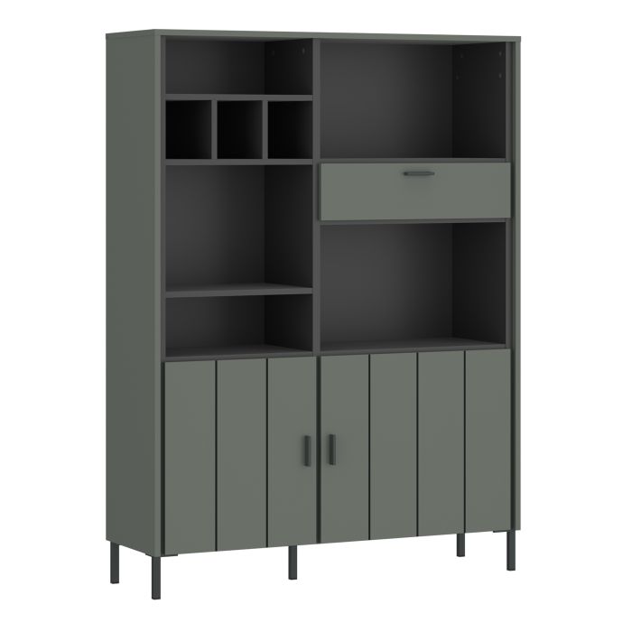 Bookcase - ARUNDEL 2 Door 1 Drawer Bookcase Green and Grey 112.1cm