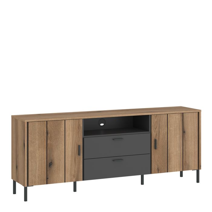 TV Stand - ARUNDEL 2 Door 2 Drawer Media Unit Oak and Grey 158.2cm