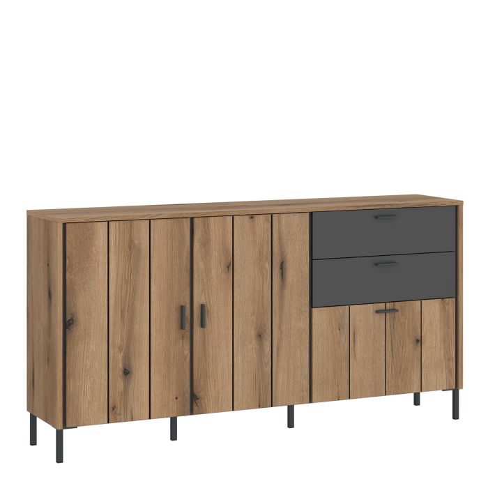 Sideboard - ARUNDEL 2 Door 1 Flap 2 Drawer Sideboard Oak and Grey 158.2cm