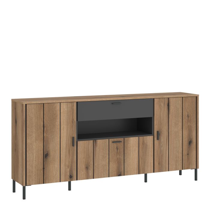 Sideboard - ARUNDEL 2 Door 1 Flap 1 Drawer Sideboard Oak and Grey 173.2cm