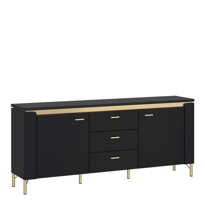 TV Stand - GENOA 2 Door 3 Drawer Media Unit Black Matt and Gold 155.3cm
