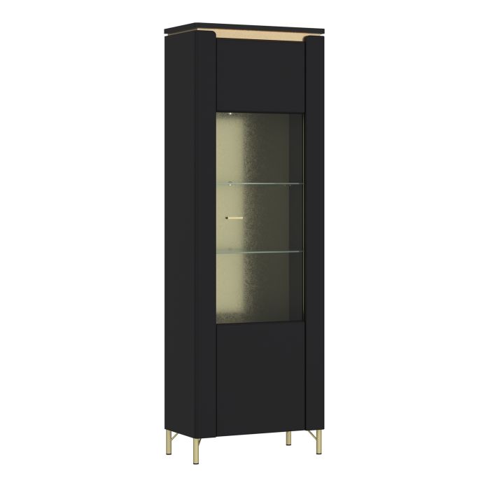 Display Cabinet - GENOA 1 Door Cabinet Black Matt and Gold 65.5cm