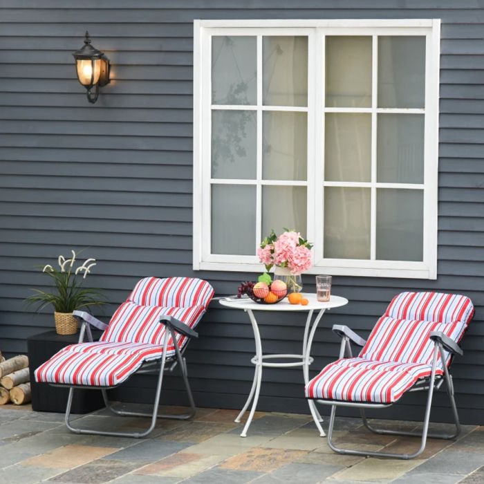 Set of 2 Foldable Garden Sun Lounger Adjustable Recliner Seat - Red and White