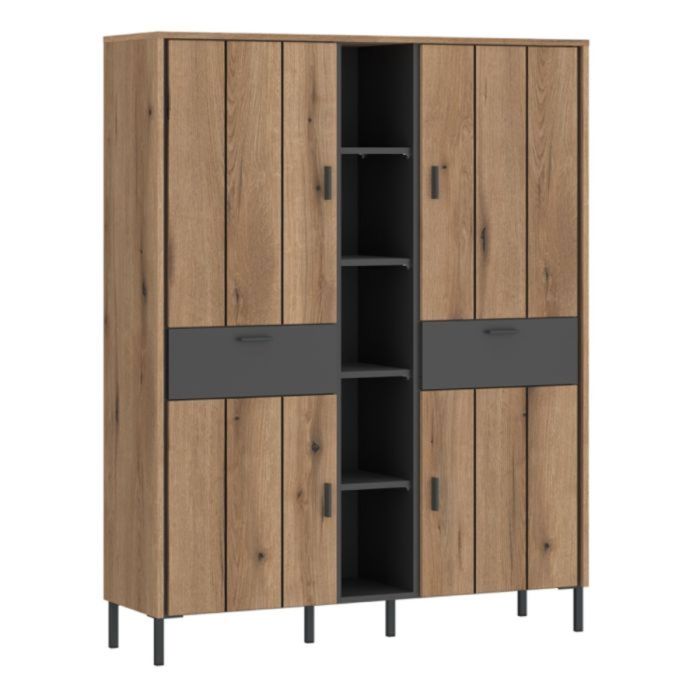 Wardrobe - ARON 4 Door 2 Drawer Wardrobe Oak and Grey 119.2cm