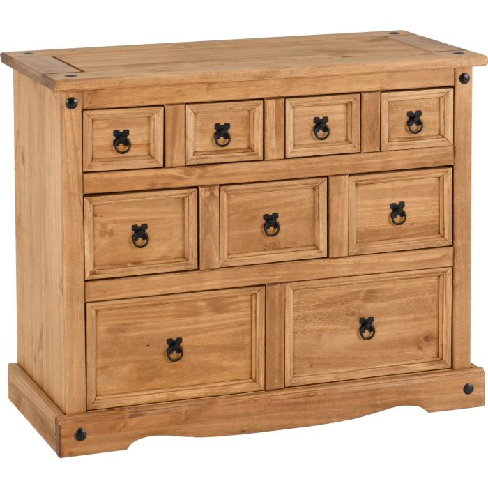 Oak Finish Chest of Drawers - CLACTON Medium Chest 9 Drawers
