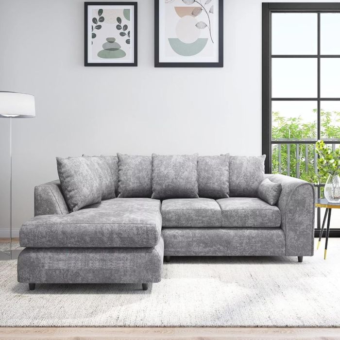 LORVANI Fabric 4 Seater L Shaped Scatterback Corner Sofa - Light Grey, Left Hand Facing