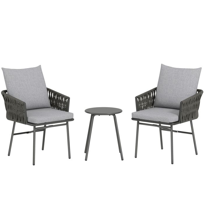 SUNVISTA 3 Piece Rattan Bistro Set Garden Table and Chairs Grey