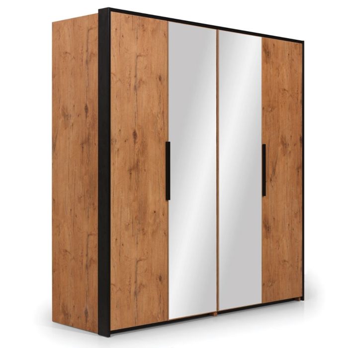 Loft Mirrored Folding Door Wardrobe 204cm in Lancelot Oak
