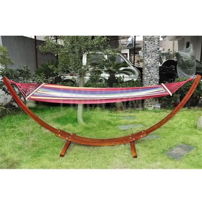 Deluxe Single Wooden Hammock with Arc Stand