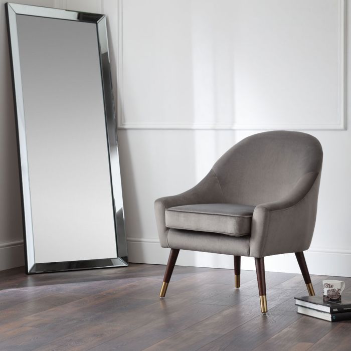 Elliot Upholstered Oak Legs Grey Velvet Arm Chair