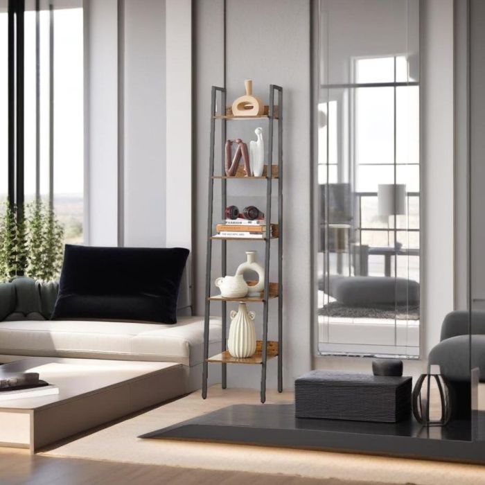 MORVINA Ladder Shelf 5-Tier Narrow Display Rack - Rustic Brown