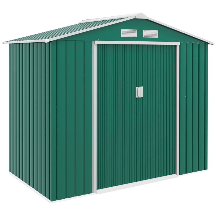 7ft x 4ft Lockable Garden Shed Large Patio Roofed Tool Metal Storage Building Foundation Sheds Box Outdoor Furniture, Green