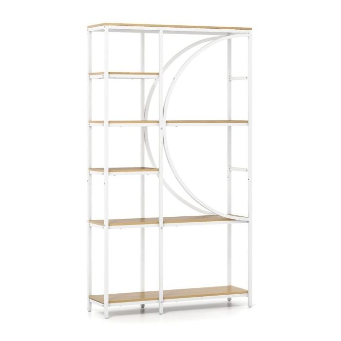 GALVORN 6-Tier Industrial Etagere Bookshelf with Open Storage Shelves and Arc-Shaped Design-Natural