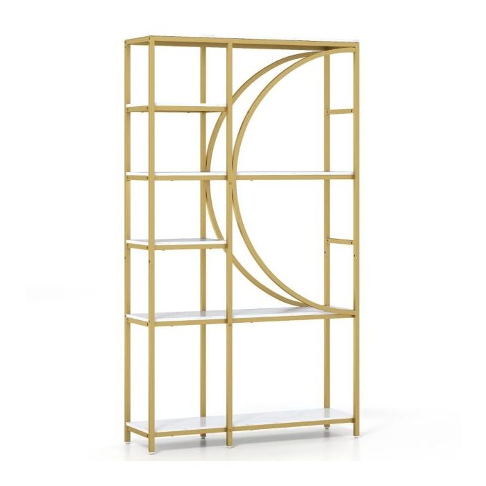 GALVORN 6-Tier Industrial Etagere Bookshelf with Open Storage Shelves and Arc-Shaped Design-White