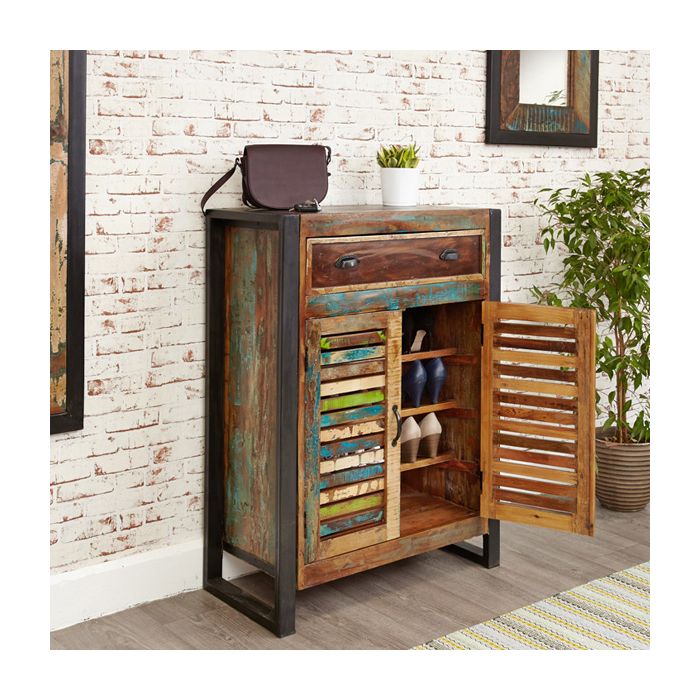 Laura Urban Edge 2 Door Shoe Storage Cabinet with Drawer - Natural Wood