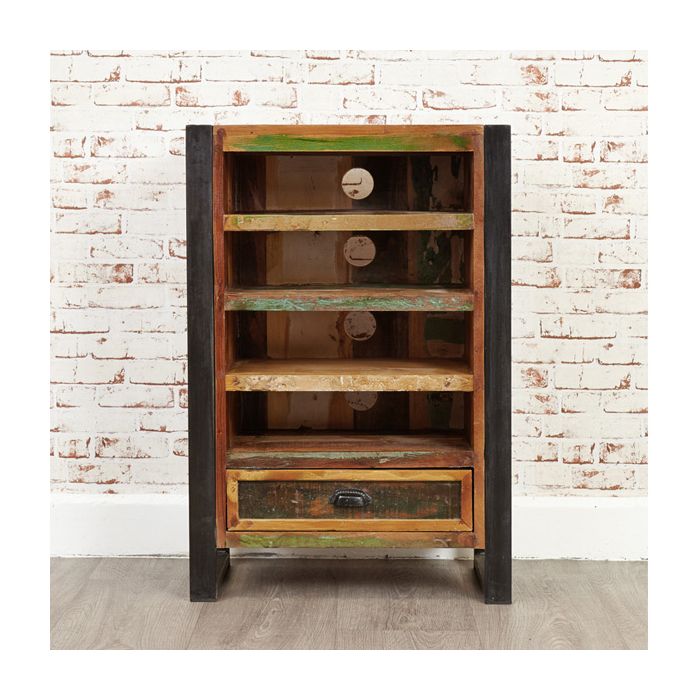 Laura Urban Edge DVD Cabinet with 3 Shelves and Drawer - Natural Wood