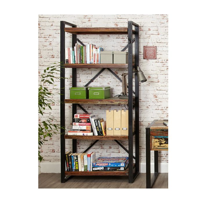 Laura Chic Reclaimed Wood Large Open Bookcase with 4 Shelves - Natural Wood