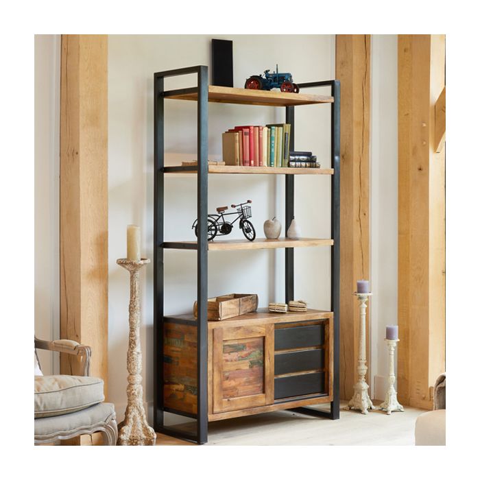 Laura Chic Reclaimed Wood Large Bookcase with Storage - Natural Wood