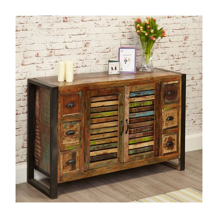 Laura Chic Reclaimed Wood 2 Door Sideboard with 6 Drawer - Natural Wood